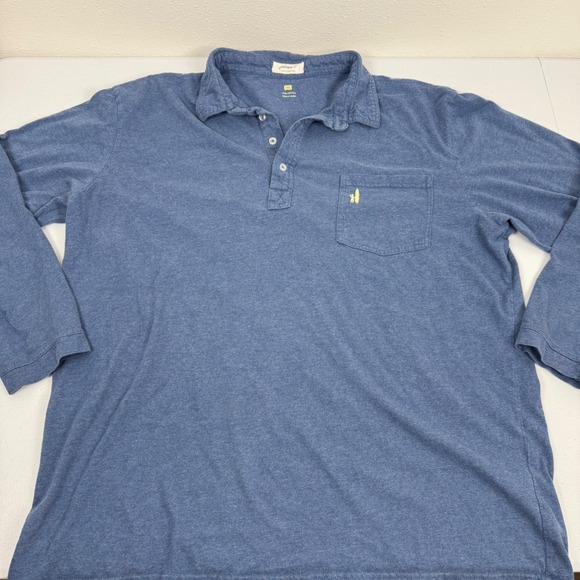 Johnnie-O Mens 2XL Long Sleeve Polo Shirt Heather Blue Cotton Surfer Logo Pocket - Picture 8 of 9